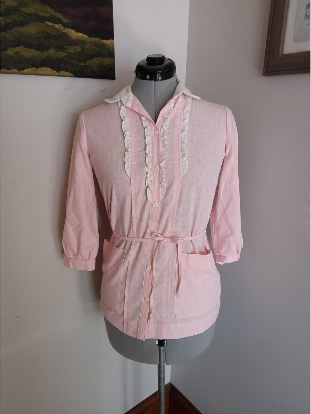 Vintage 80s Ruffle Blouse, Sz Small Pink Pastel Goth Lolita Top Retro Barco